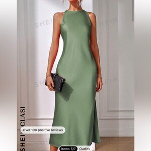 🆓 with Bundle purchase 🌟 SHEIN Midi Satin Dress in Silver Sage Size S